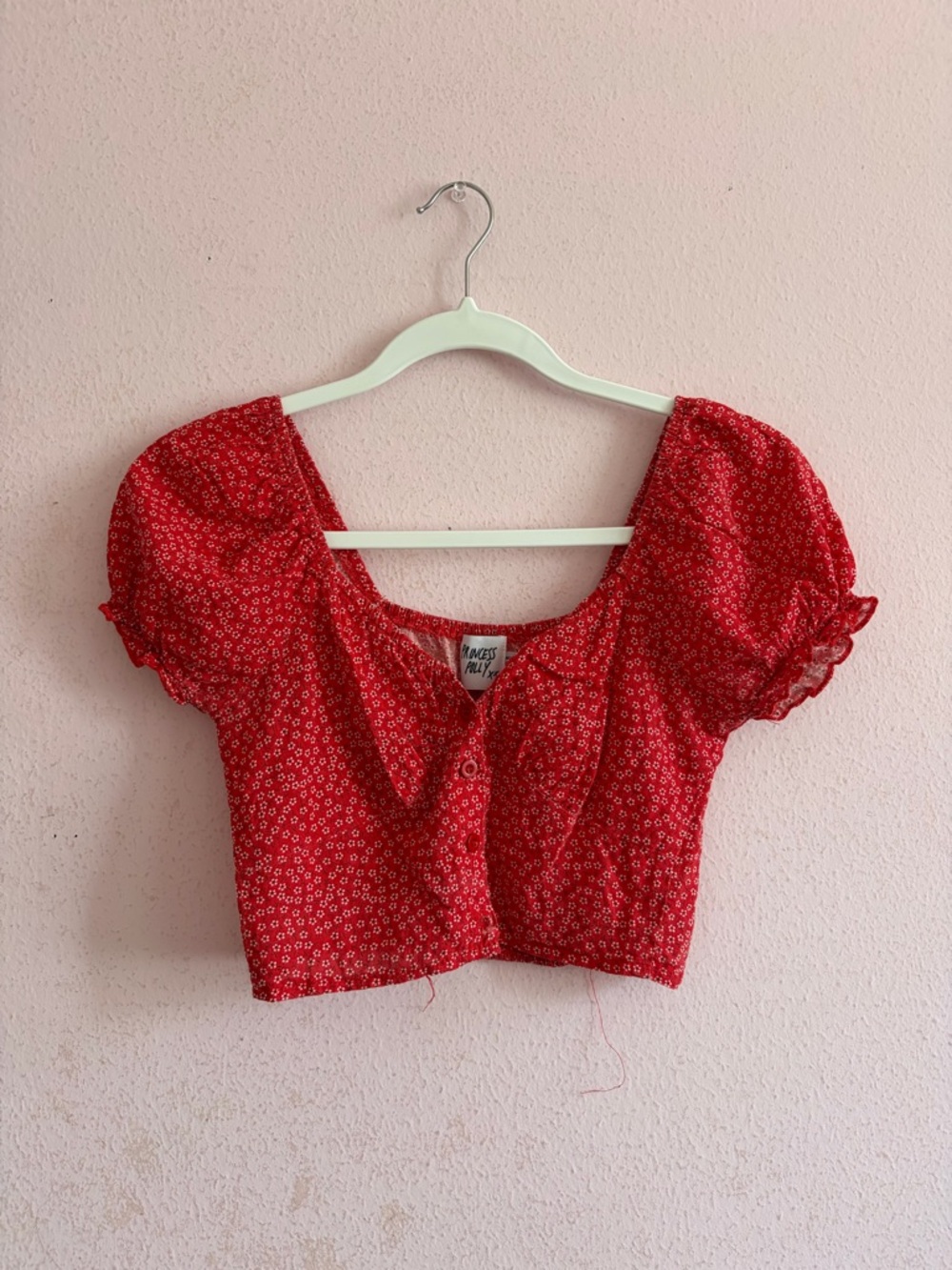 Princess Polly Sweetheart Neckline Floral Cropped Button front Puff Sleeve Top